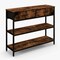 Rustic Brown Console Table with Folding Fabric Drawers and 2 Open Shelves